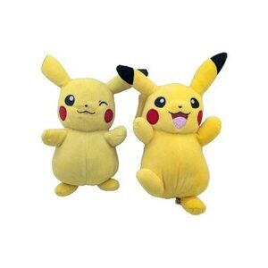 Set Of 2 Pokemon Pikachu 8.5" Plush winking And Happy Set READ